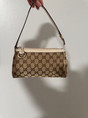 Gucci Beige GG Monogram Shoulder Bag with Cream Trim